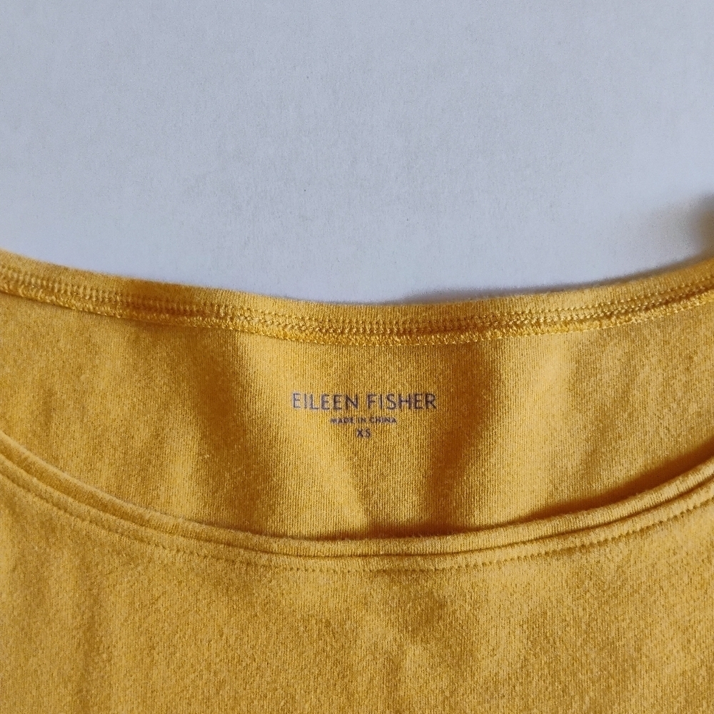 Eileen Fisher XS | Mustard Yellow Cotton | Stretch 3/4 Sleeve Top - Picture 2 of 4